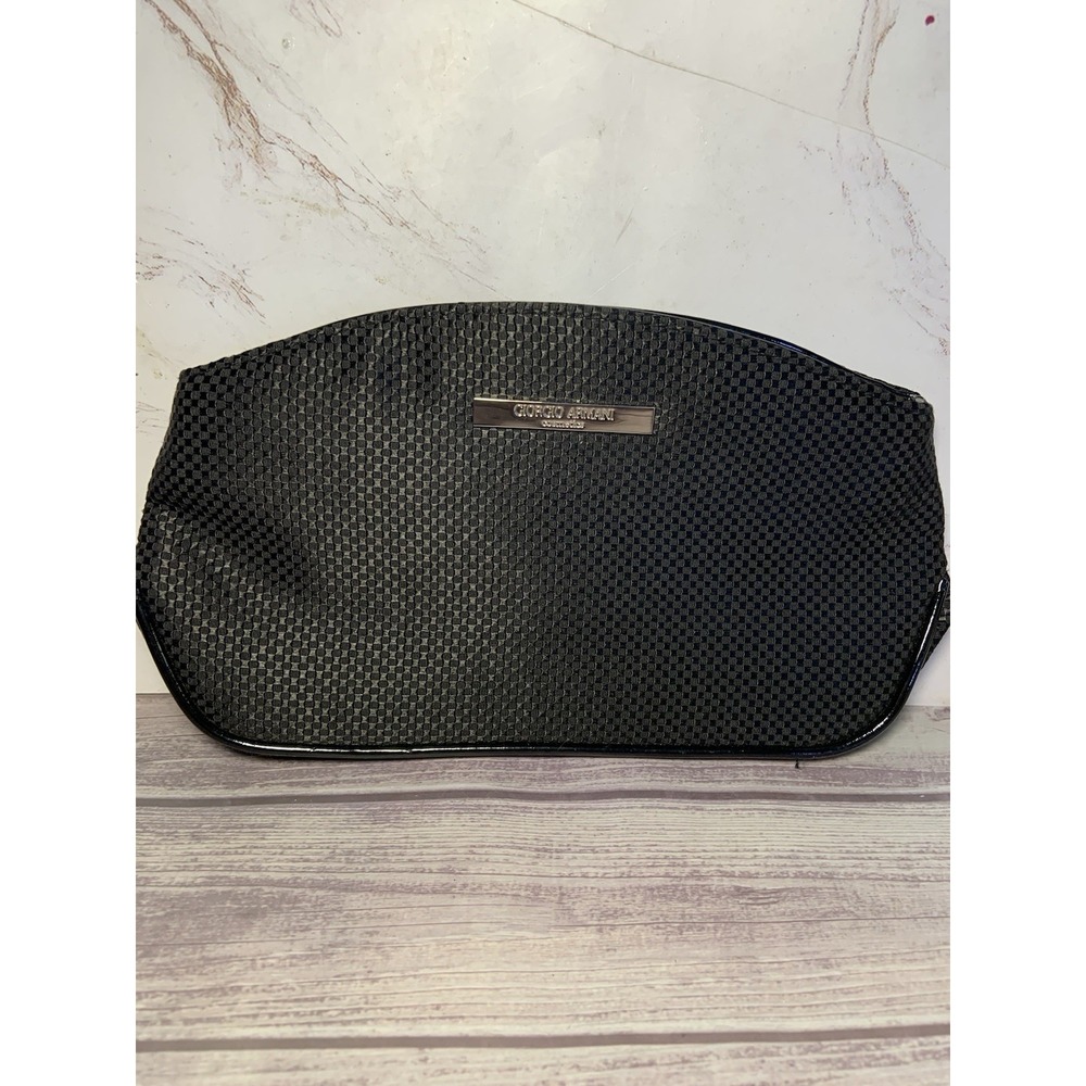 Giorgio Armani Parfums Black Textured ZIP Lined Logo Makeup Bag New Without Tags